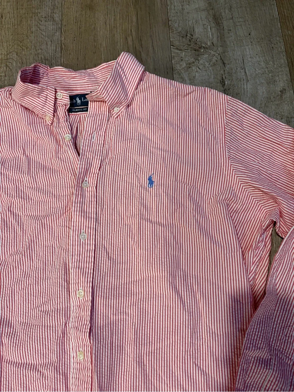 Ralph Lauren Men's Pink and White Striped Button-Down Shirt. Size XL Preppy